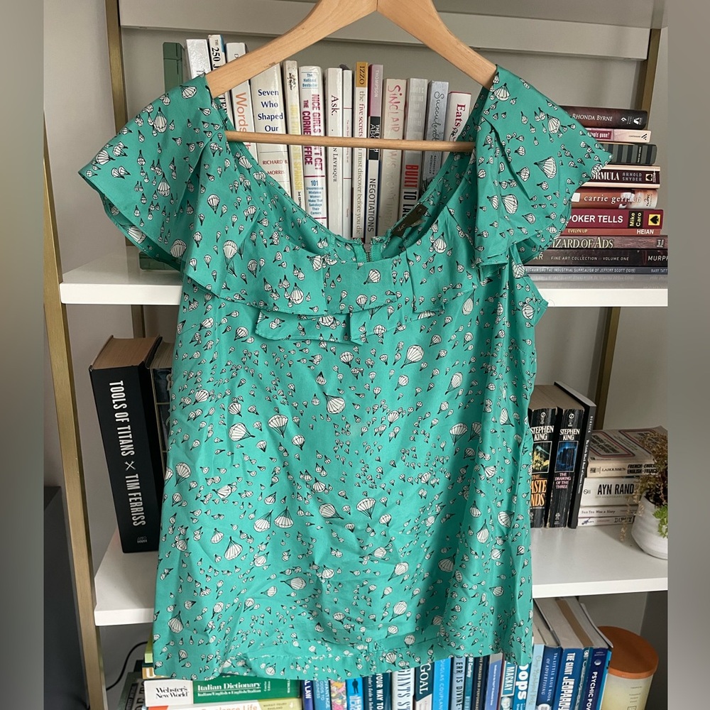 Anthropologie / Fei - Teal blue green silk parachute balloon blouse top S / 4